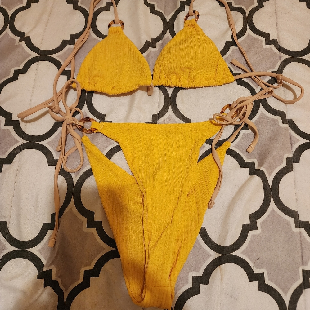 Yellow bikini top and bottom